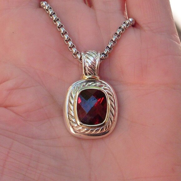 Rare & Retired David Yurman Albion Garnet Enhancer Pendant w/Chain - Picture 1 of 13